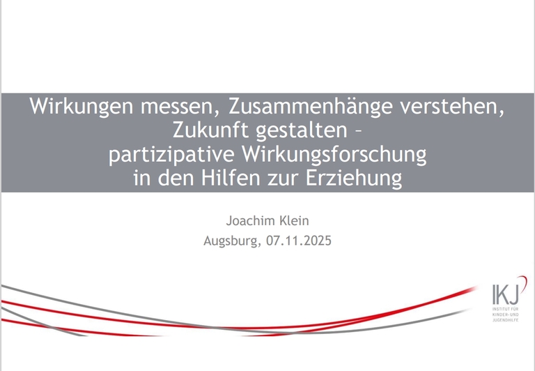 Folie einer Präsentation mit der Überschrift: Wirkungen messen, Zusammenhänge verstehen, Zukunft gestalten.