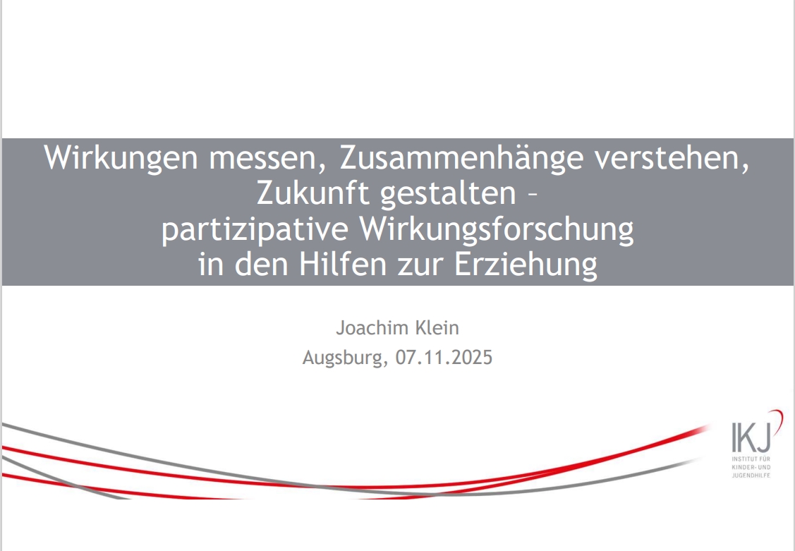 Folie einer Präsentation mit der Überschrift: Wirkungen messen, Zusammenhänge verstehen, Zukunft gestalten.